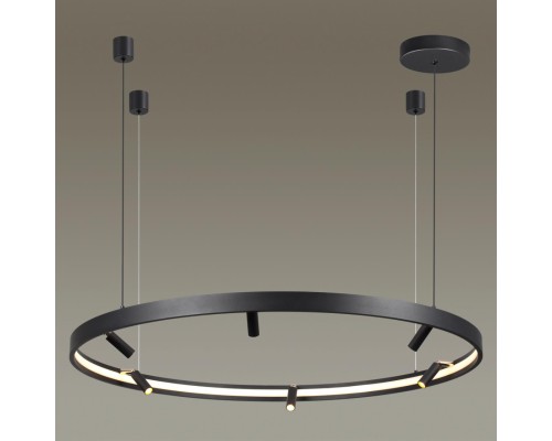 4317/93L HIGHTECH ODL22 107 металл/черный с золотом Подвесной светильник с пультом ДУ и доп. Креплением IP20 LED 63W+30W 3720Лм 3000-6000K FONDA