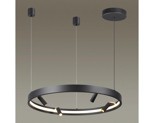 4317/58L HIGHTECH ODL22 107 металл/черный с золотом Подвесной светильник с пультом ДУ и доп. креплением IP20 LED 38W+20W 2610Лм 3000-6000K FONDA