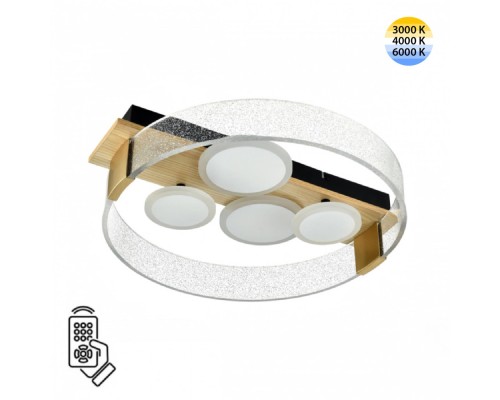 7742/40L MITRA LED SN Светильник металл/акрил/МДФ/белый/под дерево/прозрачный/черный LED 40Вт 3000-6000К 470x420 IP20 пульт ДУ SPOTS