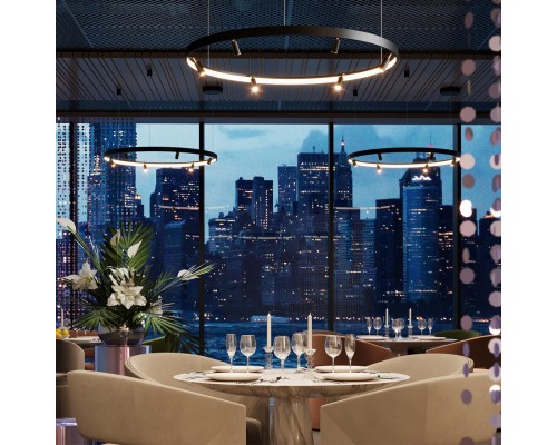 4317/93L HIGHTECH ODL22 107 металл/черный с золотом Подвесной светильник с пультом ДУ и доп. Креплением IP20 LED 63W+30W 3720Лм 3000-6000K FONDA