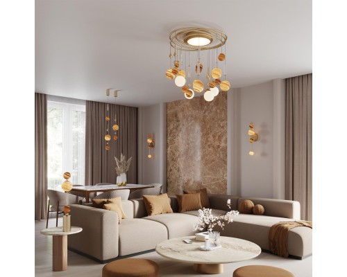 5457/5L MODERN ODL_EX26 051 светлая сатин.латунь/белый/бежевый/коричневый/металл/стекло Подвес LED x 5W 2500K CALLISTO