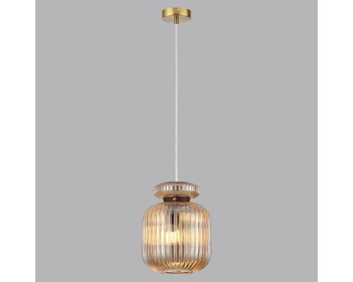 5042/1A PENDANT ODL24 309 античн.бронза/янтарный/металл/стекло/эко.кожа Подвес E27 1*60W JUGI