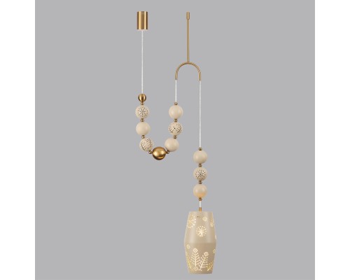 5444/1B PENDANT ODL_EX26 031 бежевый/античная бронза/металл/керамика Подвес с держателем E27 1*40W KARELIA