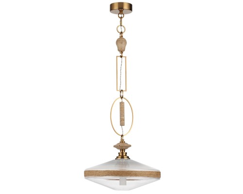 5441/1 PENDANT ODL_EX26 сатинированн.латунь/прозрачн./металл/стекло/травертин/веревка Подвес G9 LED 6W KREMA