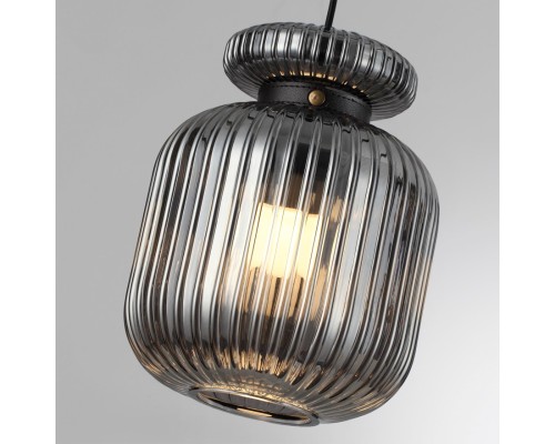 5042/1B PENDANT ODL24 309 черный/дымчатый/металл/стекло/эко.кожа Подвес E27 1*60W JUGI