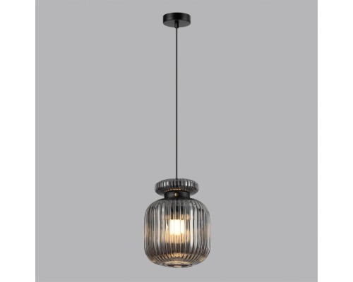 5042/1B PENDANT ODL24 309 черный/дымчатый/металл/стекло/эко.кожа Подвес E27 1*60W JUGI