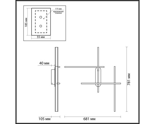 3890/36WLP L-VISION ODL20 197 черный/металл Настенный светильник LED 3000K/4000K (перекл. ч/з тумблер) 36W 220V RUDY