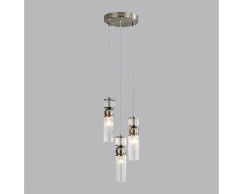 8277/3A MODERNI LN26 163 сатин никель/прозрачный, металл/стекло Подвес Е14 3*40W 220V DENVER