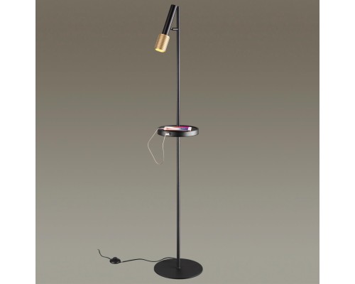 4240/1F HIGHTECH ODL21 169 черн/золотист/металл Напольн.св-ник выкл на плафоне c USB зарядкой IP20 LED GU10 10W MEHARI