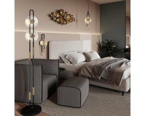 5407/23FL MODERN ODL_EX24 27 черный/золотой/металл/стекло Торшер LED 23W 3000K 1940Лм MAGNET