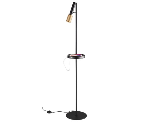 4240/1F HIGHTECH ODL21 169 черн/золотист/металл Напольн.св-ник выкл на плафоне c USB зарядкой IP20 LED GU10 10W MEHARI