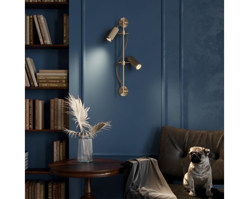 7013/2W HIGHTECH ODL25 Настенный св-к поворотный на 50°/180°  металл/под латунь  IP20 LED GU10 *2 10W  220V MANCHESTER