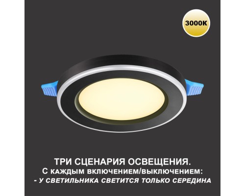 359019 SPOT NT23 298 черный Светильник встраиваемый светодиодный (три сценария работы) IP20 LED 3000К 6W+3W 100-265V 630Лм SPAN