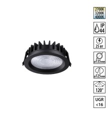 359847 WIR NT25 504 черный Светильник встраиваемый с переключателем цв. емпературы IP44 LED 25W 220-240V 2700К\3200К\4000К FLUO