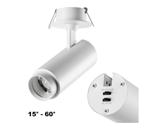 359221 SPOT NT23 267 белый Светильник встраиваемый с перекл. цв. температуры, мощности IP20 LED 3000К\4000К\6000К 5W/9W/13W 220V NAIL