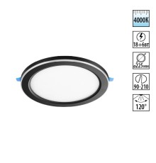 359017 SPOT NT23 296 черный Светильник встраиваемый светодиодный (три сценария работы) IP20 LED 4000К 18W+6W 100-265V 1680Лм SPAN