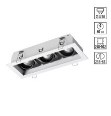 370714 SPOT NT20 113 белый/черный Встраиваемый светильник IP20 GU10 3*50W 220V GESSO