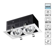 358441 SPOT NT20 113 бел/черн Встраиваемый карданный светильник IP20 LED 4000К 2*24W 100-265V GESSO
