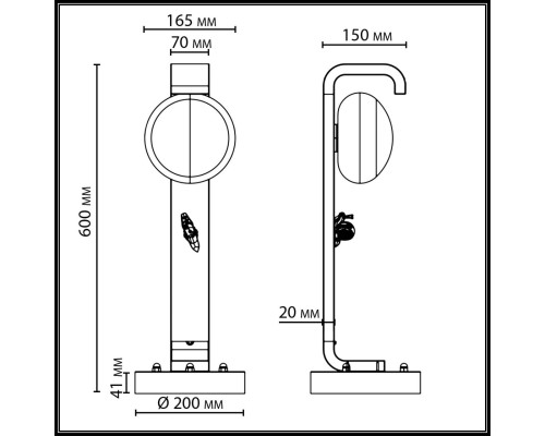5434/1F NATURE ODL_EX26 черный/золотистый/металл/акрил/декор металл Уличный наземный светильник 60см IP54 G9 2*15W max LUMA