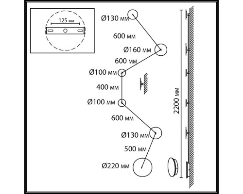 7115/36WL HIGHTECH ODL26 Настенный светильник  черный/бронза/металл IP20 LED 36W 1620Лм 3000K 220-240V GALAXY (ВМЕСТО 4211/51WL)
