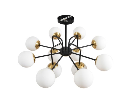 8375/12C MODERNI LN черный/латунь/белый, металл/стекло Люстра потолочная E27 12*60W 220V ELRONA