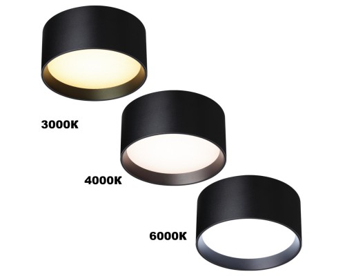 359595 OVER NT25 000 черный Светильник накладной светодиодный с переключ. цв. температуры IP20 LED 12W 220-240V 3000К\4000К\6000К ORBIS