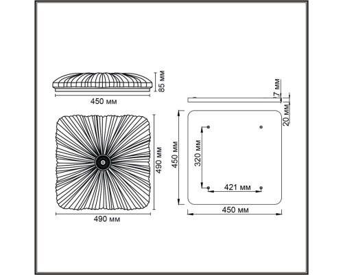 7730/72L PIKO LED SN Светильник металл/пластик/белый/прозрачный LED 72Вт 3000-6000K 490х490 IP20 пульт ДУ FORTUNA