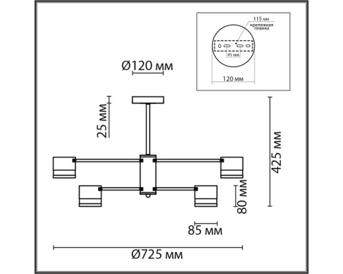 8240/8C COMFI LN25 черный/латунь, металл/акрил Люстра потолочная LED GX53 8*7W 220V LANIKA