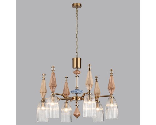 5414/6 MODERN ODL_EX26 античная бронза/терракот/синий/бежевый/металл/керамика Люстра E14 6*40W TERRA