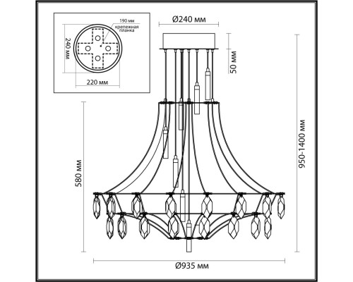 7000/51CL CLASSIC ODL_EX25 83 Потолочный светильник металл/хрусталь/нерж сталь IP20 LED 51W 4000K 220-240V FLAMENCO