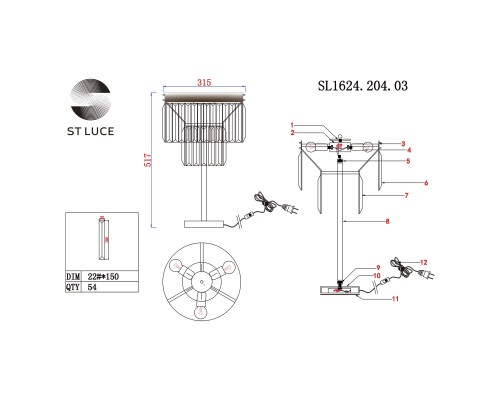 SL1624.204.03 Прикроватная лампа ST-Luce шампань/прозрачный E14 3*40W ERCOLANO