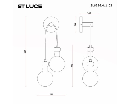 SL6226.411.02 Светильник настенный ST-Luce Черный/Белый G9 2*5W 4000K CORK