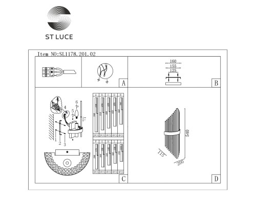 SL1178.201.02 Бра ST-Luce Золотистый/Золотистый, Прозрачный E14 2*40W AREZZO