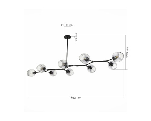 SLE154843-09 Светильник подвесной Черный/Дымчатый E27 9*40W RAMETTO
