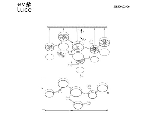 SLE600102-06 Светильник потолочный Золотистый, Светлое дерево/Белый, Серый LED 6*15W 4000K DOSSENA