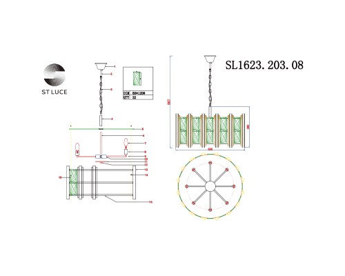 SL1623.203.08 Люстра подвесная ST-Luce шампань/шампань, прозрачный E14 8*40W CORSIA