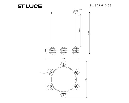 SL1521.413.06 Светильник подвесной ST-Luce Черный/Дымчатый, Белый G9 6*5W 4000K NOON