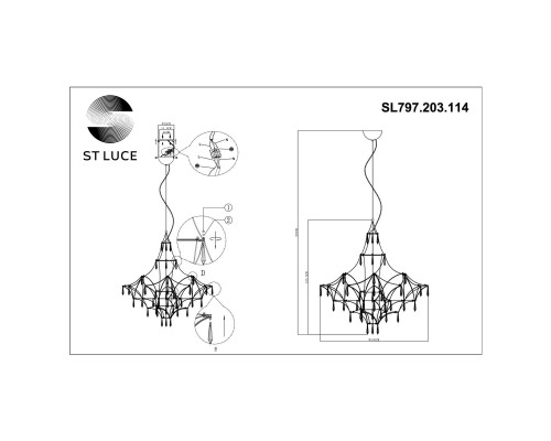 SL797.203.114 Люстра подвесная ST-Luce Золотистый, Прозрачный LED 114*0,45W 3000K GRAVETTA