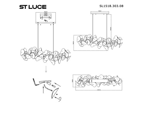 SL1518.303.08 Светильник подвесной ST-Luce Латунь/Белый G9 8*5W 4000K DAHLIA