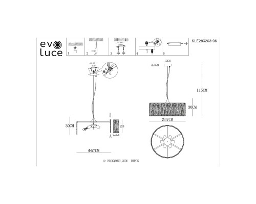 SLE283203-06 Светильник подвесной Золотистый/Прозрачный E27 6*40W RIDA