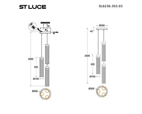 SL6236.303.03 Светильник подвесной ST-Luce Латунь/Прозрачный LED 3*12W 4000K CHAMPAGNE