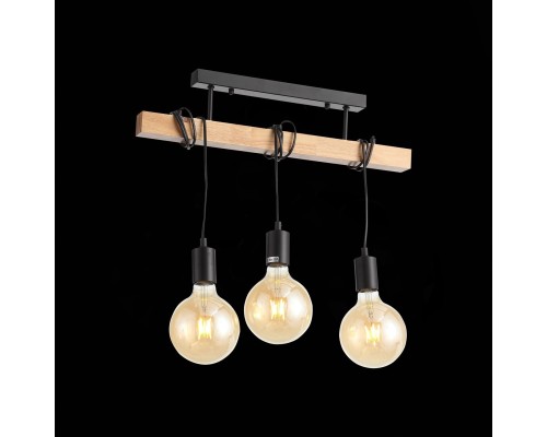 SL1142.403.03 Светильник подвесной Черный, Светлое дерево E27 3*60W BAGETTI