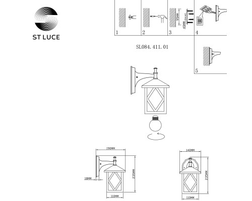 SL084.411.01 Светильник уличный настенный ST-Luce Черный/Черный, Прозрачный E27 1*60W LORNE