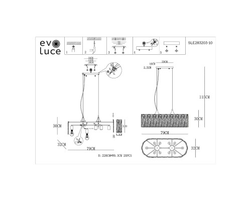 SLE283203-10 Светильник подвесной Золотистый/Прозрачный E27 10*40W RIDA