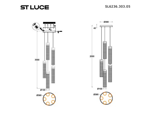 SL6236.303.05 Светильник подвесной ST-Luce Латунь/Прозрачный LED 5*12W 4000K CHAMPAGNE