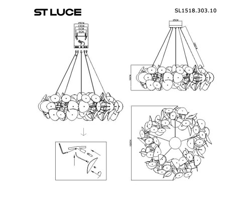 SL1518.303.10 Светильник подвесной ST-Luce Латунь/Белый G9 10*5W 4000K DAHLIA