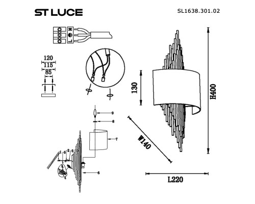 SL1638.301.01 Светильник настенный ST-Luce латунь / серый E14 1*42W GLORIA