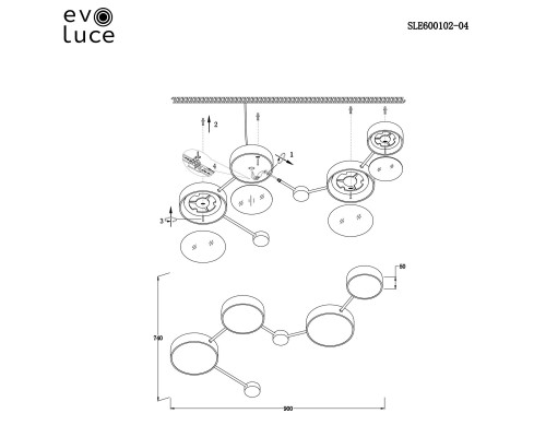 SLE600102-04 Светильник потолочный Золотистый, Светлое дерево/Белый, Серый LED 4*16,5W 4000K DOSSENA