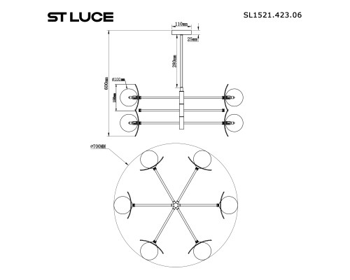 SL1521.423.06 Светильник подвесной ST-Luce Черный/Дымчатый, Белый G9 6*5W 4000K NOON