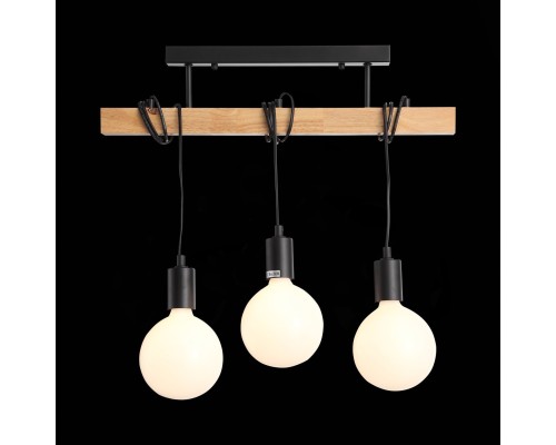 SL1142.403.03 Светильник подвесной Черный, Светлое дерево E27 3*60W BAGETTI